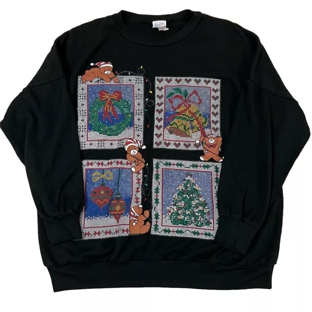 Vintage Land’N Sea Women’s L Black Christmas Holiday Long Sleeve Sweatshirt